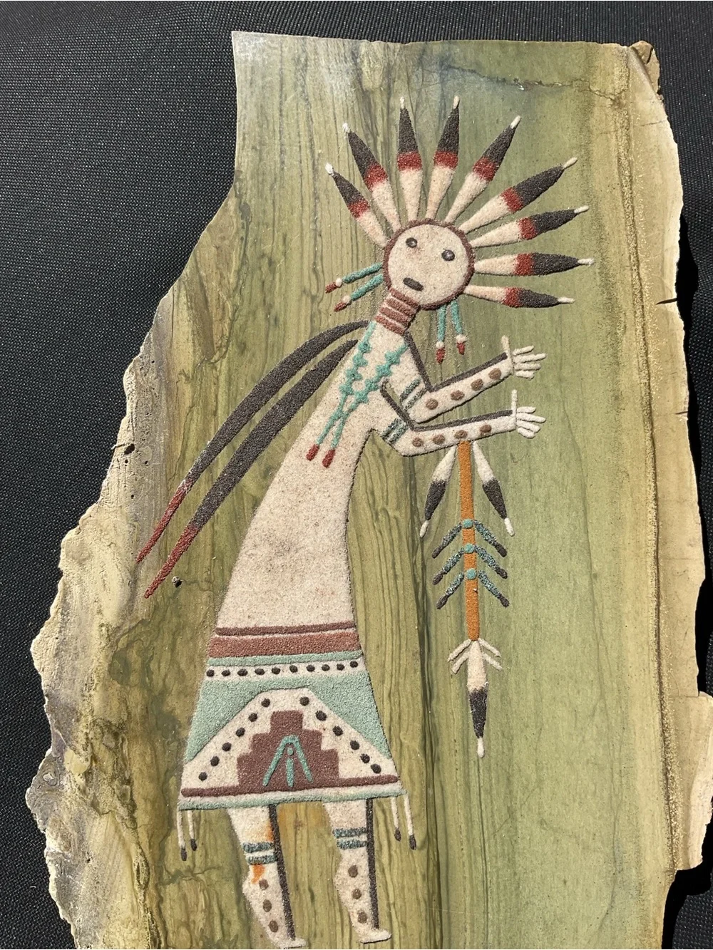 Vintage JUDY LEWIS Navajo Sand Art on Slate Stone signed